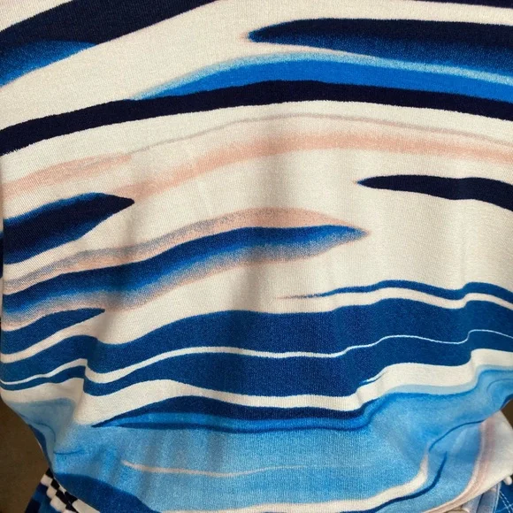 NWT: WHBM Striped Blue and White V-Neck Dress with tie belt and flutter sleeves - Picture 2 of 16